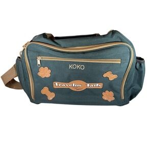 Just Bepaws Dog Travel Bag Green‎ Tan Personalized "KOKO" Tote Boutique Pet Gear
